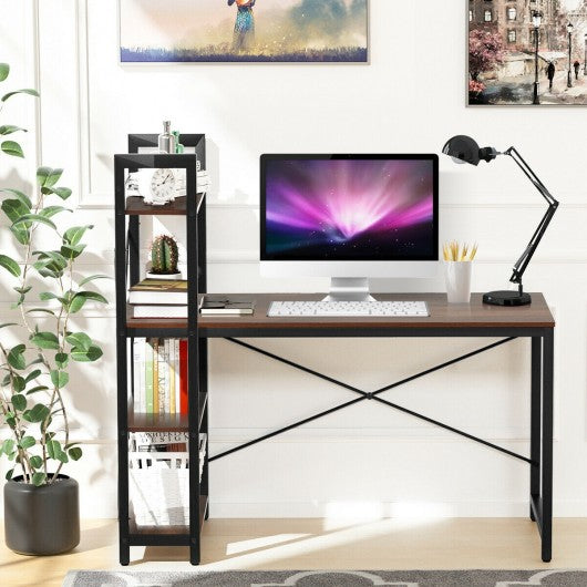 47.5" Writing Study Computer Desk with 4-Tier Shelves-Tan