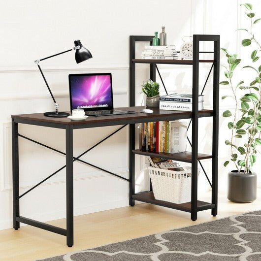 47.5" Writing Study Computer Desk with 4-Tier Shelves-Tan