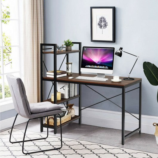 47.5" Writing Study Computer Desk with 4-Tier Shelves-Tan