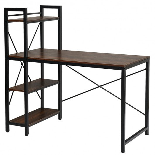 47.5" Writing Study Computer Desk with 4-Tier Shelves-Tan