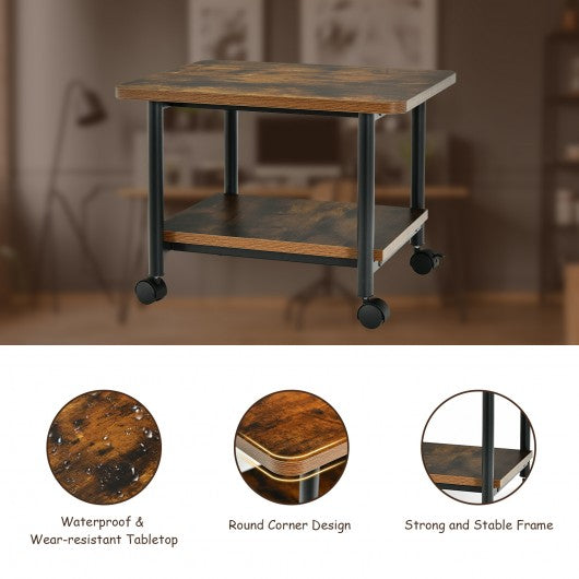 Under Desk Printer Stand with 360° Swivel Casters-Brown