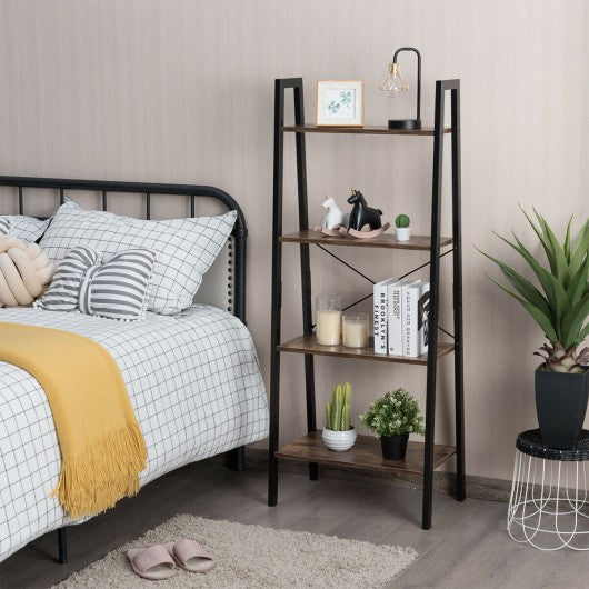 4-Tier Ladder Shelf Ladder Bookcase Bookshelf Display Rack Plant Stand