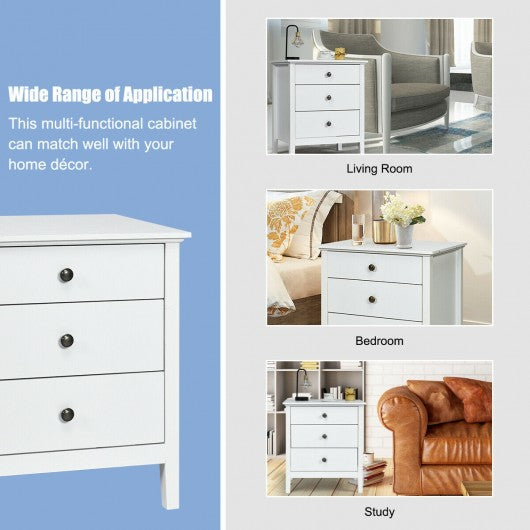 Nightstand Beside End Side Table Organizer with 3 Drawers-White