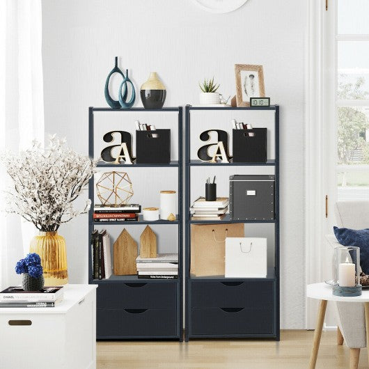 4-Tier Ladder Bookshelf Storage Display with 2 Drawers