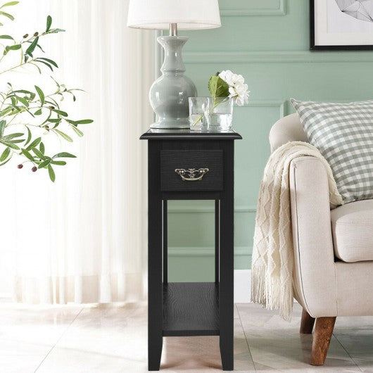 2 Tier End Bedside Sofa Side Table Narrow Nightstand-Black