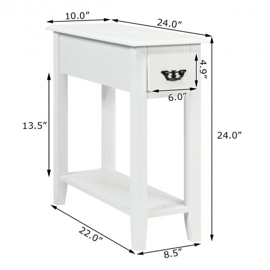2 Pieces 2 Tier Sofa Side End Table with Drawer and Open Shelf-White