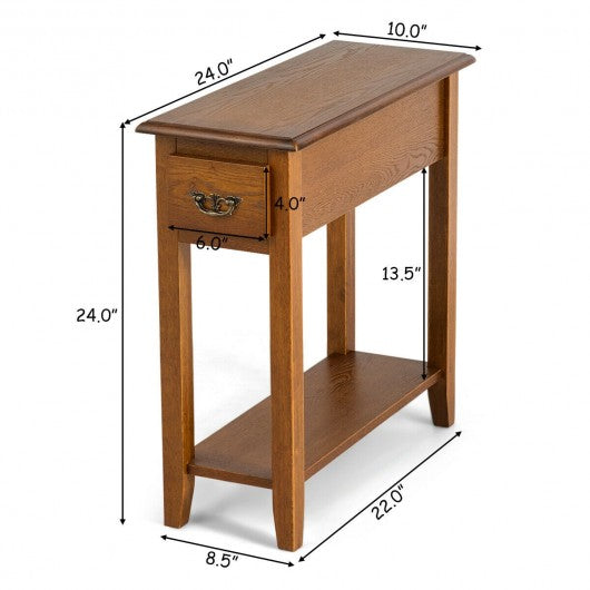 2 Pieces 2 Tier Sofa Side End Table with Drawer and Open Shelf-Yellow