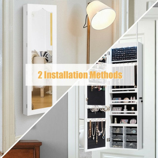 5 LEDs Jewelry Armoire Wall Mounted - Door Hanging Mirror-White