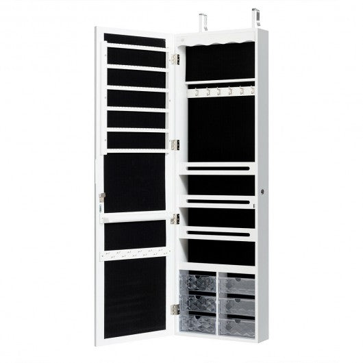 5 LEDs Jewelry Armoire Wall Mounted - Door Hanging Mirror-White