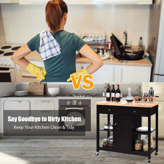 Rolling Kitchen Trolley Island Utility Cart Storage Shelf-Deep Brown
