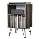Freestanding Record Player Stand Record Storage Cabinet with Metal Legs-Brown