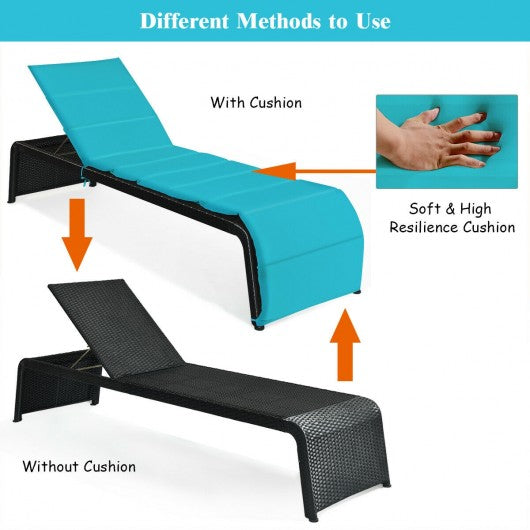 Patio Rattan Lounge Chair Back Adjustable Chaise Recliner  with Cushioned-Turquoise