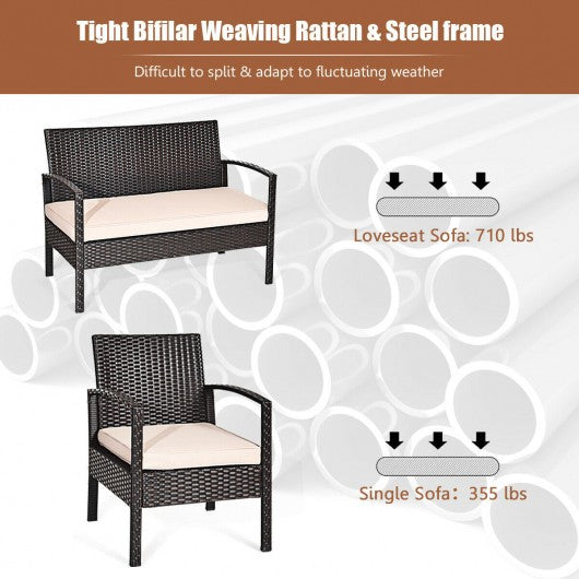 4 Pcs Patio Furniture Sets Rattan Chair Wicker Set Outdoor Bistro