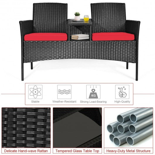 Patio Rattan Conversation Set Seat Sofa-Red