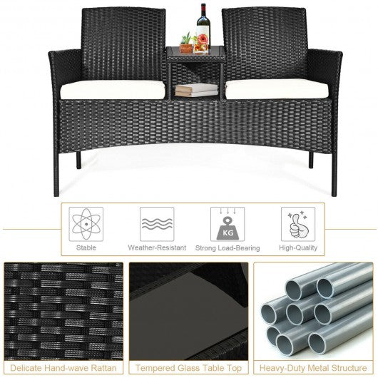 Patio Rattan Set Sofa Cushioned Loveseat Glass Table Chairs