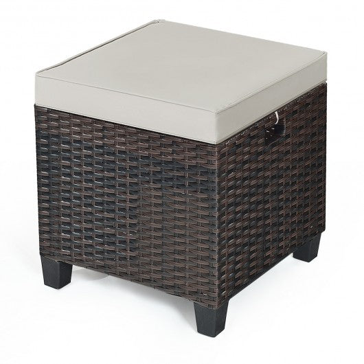 2 Pcs Patio Rattan Ottoman Cushioned Seat Foot Rest-Khaki