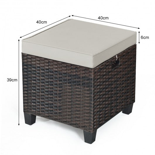 2 Pcs Patio Rattan Ottoman Cushioned Seat Foot Rest-Khaki
