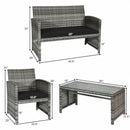 4 Pieces Patio Rattan Furniture Set with Glass Table and Loveseat-Black