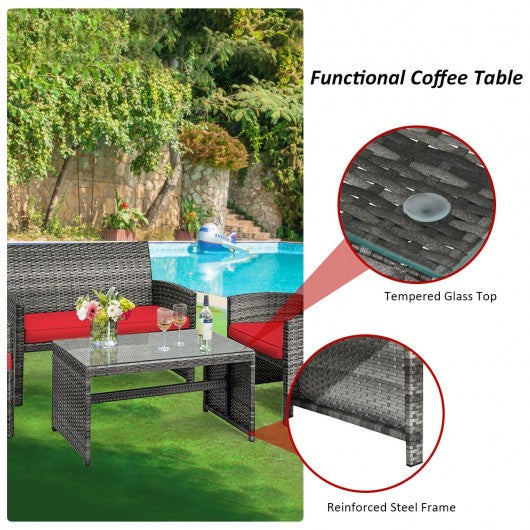 4PCS Patio Rattan Furniture Set-Red