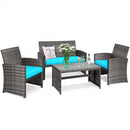 4PCS Patio Rattan Furniture Set-Turquoise