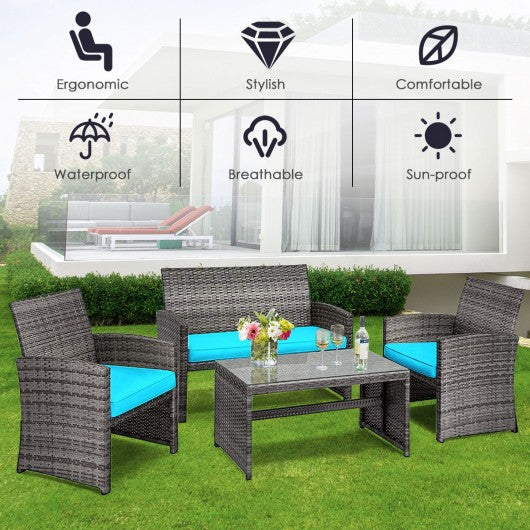 4PCS Patio Rattan Furniture Set-Turquoise
