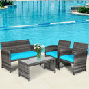 4PCS Patio Rattan Furniture Set-Turquoise