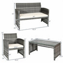 4 Pcs Patio Rattan Furniture Set Top Sofa With Glass Table-White