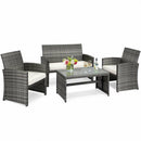 4 Pcs Patio Rattan Furniture Set Top Sofa With Glass Table-White