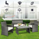 4 Pcs Patio Rattan Furniture Set Top Sofa With Glass Table-White