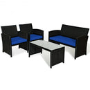 4 Pcs Wicker Conversation Furniture Set Patio Sofa and Table Set-Navy
