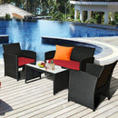 4 Pcs Wicker Conversation Furniture Set Patio Sofa and Table Set-Red
