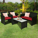 4 Pcs Wicker Conversation Furniture Set Patio Sofa and Table Set-Red