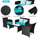 4 Pcs Wicker Conversation Furniture Set Patio Sofa and Table Set-Turquoise