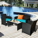 4 Pcs Wicker Conversation Furniture Set Patio Sofa and Table Set-Turquoise