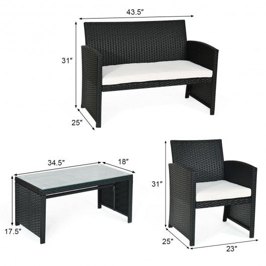 4 Pcs Wicker Conversation Furniture Set Patio Sofa and Table Set-White