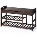 3-Tier Bamboo Shoe Bench Entryway Storage Rack-Black