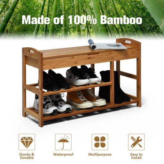 3-Tier Bamboo Shoe Bench Entryway Storage Rack-Beige