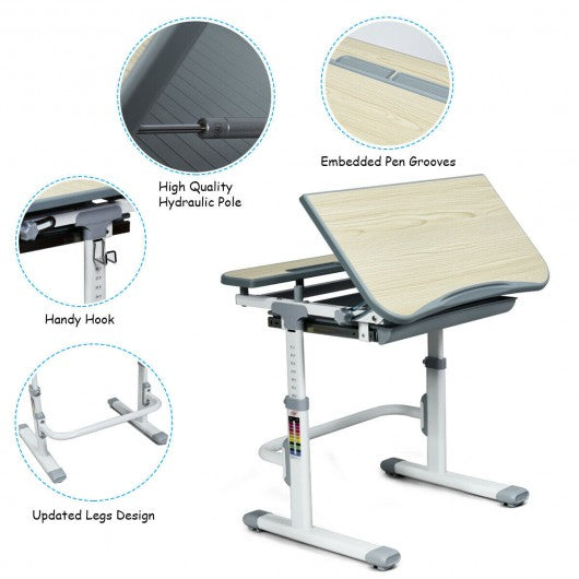 Height Adjustable Kids Study Desk and Chair Set-Gray