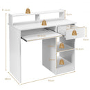 Modern Executive Desk Writing Table with 2-Tier Storage Shelves-White