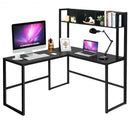 Industrial L-Shaped Desk Bookshelf 55" Corner Computer Gaming Table-Black