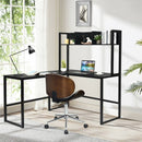 Industrial L-Shaped Desk Bookshelf 55" Corner Computer Gaming Table-Black