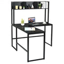 Industrial L-Shaped Desk Bookshelf 55" Corner Computer Gaming Table-Black
