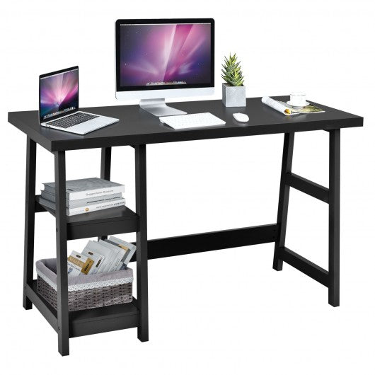 Trestle Computer Desk Home Office Workstation with Removable Shelves-Black