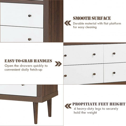 6 Drawer Wood Chest of Drawers Storage Freestanding Cabinet Organizer