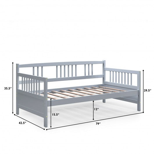 Twin Size Wooden Slats Daybed Bed with Rails-Gray