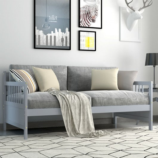 Twin Size Wooden Slats Daybed Bed with Rails-Gray