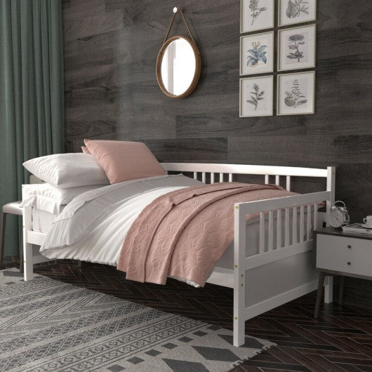 Twin Size Wooden Slats Daybed Bed with Rails-White