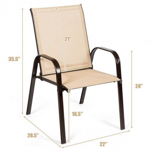 2 Pcs Patio Chairs Outdoor Dining Chair with Armrest-Beige