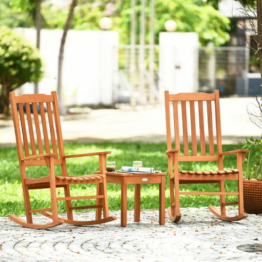 3 pcs Eucalyptus Rocking Chair Set with Coffee Table