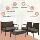 4 PCS Patio Rattan Cushioned Furniture Set -Brown